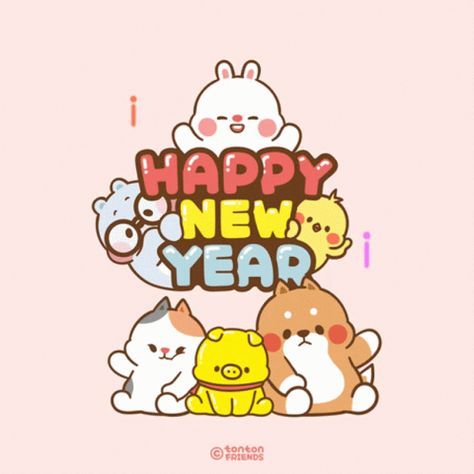 Happy New Year 2023 Anime, Chinese New Year Gif, Happy New Year Cute, Tonton Friends, Gif Cute, New Year Cartoon, Happy New Year Gif, Cute Image, New Year Pictures