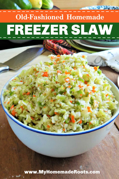 Looking for a delicious, make-ahead side dish? Try this mayo-free freezer slaw! It's the perfect blend of crunchy cabbage, fresh veggies, and a tangy  dressing that freezes beautifully. Ideal for meal prep, picnics, or a quick and healthy addition to any meal. Just thaw and serve! Frozen Coleslaw Recipe, Freezer Slaw, Freezer Coleslaw, Ranch Slaw, Freezing Coleslaw, German Cole Slaw, Marzetti Slaw Dressing Recipes, Fresh Cabbage Recipes, Amish Freezer Slaw