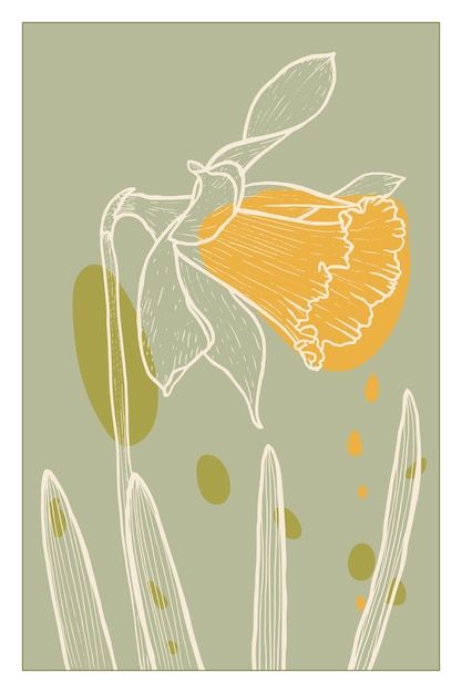 Minimalist Daffodil Drawing, Daffodil Botanical Illustration, Daffodil Vector, Daffodil Line Drawing, Daffodils Illustration, Flower Illustration Simple, Single Line Flower, Daffodil Illustration, Daffodil Drawing