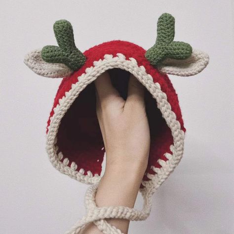 Christmas Deer Hat Crochet Pattern Christmas Hat Crochet - Etsy Ireland Crochet Hats Christmas, Crochet Christmas Items To Sell, Christmas Knit Hats, Crochet Elf Hat With Ears Free Pattern, Crochet Hat Christmas, Crocheted Christmas Hat, Handmade Christmas Gifts Crochet, Grinch Hat Crochet, Christmas Knit Hat