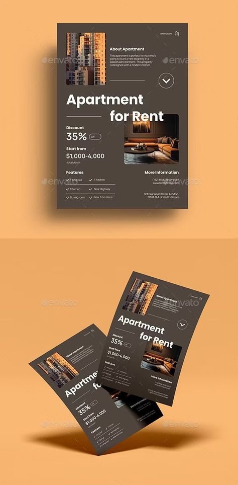 Brown Swiss Style Real Estate Rent an Apartment Promotion Flyer, Print Templates Apartment Flyer, Neo Brutalism, Dance Poster Design, Webinar Invitation, Promotion Flyer, Rent Studio, Earn Extra Money Online, Swiss Style, Invitation Flyer