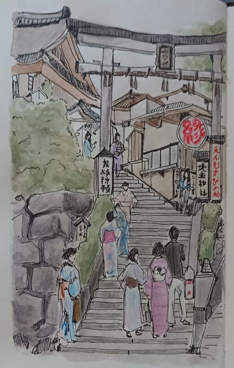 A scene painting of a Japanese festival, March 2023 Festival Drawing, Festival Paint, Scene Painting, Japanese Festival, Art Sketches Pencil, Watercolor Art Lessons, March 2023, Art Background, Art Lessons