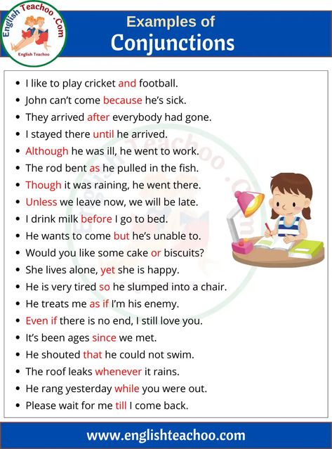 Examples of Conjunction in a Sentences 1 Conjunction Examples, Conjunction Worksheet, Example Of Simple Sentence, Conjunctions Activities, Teaching Punctuation, Tense Worksheet, Conjunctions Worksheet, Basic English Sentences, English Grammar For Kids