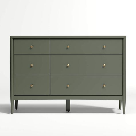 This deep green dresser is gorgeous in person. We opted for a dresser changing table combo. This nursery was designed to flow with the spanish style of the house while incoporting contemporary pieces as well. Green comes together with the copper details in the room. Olive Green Dresser, White 6 Drawer Dresser, Kids Dresser, Changing Table Topper, Green Dresser, Baby Dresser, Nursery Dresser, Changing Table Dresser, Baby Changing Tables