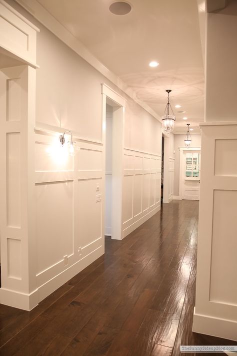 Foyer Wood Paneling, Hallway Molding, New House Construction, Accent Paint, New England Style Homes, Upstairs Hallway Ideas, Dream House Bedroom, Summer Shots, White Wainscoting