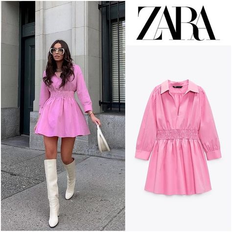 Pink dress 💕 - Dress: 29,95€ ref:3211/255 - #zara #zaraoutfit #zarawoman #zaradress Zara Poplin Dress, Zara Long Dress, Zara Pink Dress, Pink And Red Dress, Zara Looks, Pink Velvet Dress, Plunge Mini Dress, Zara Mini Dress, Plum Dress