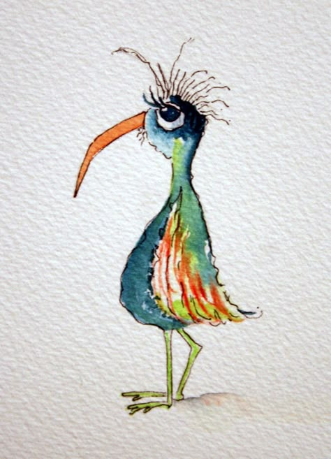 Funny Watercolor Paintings, Whimsical Art Paintings, Learn Watercolor Painting, Bird Watercolor Paintings, Happy Painting, Watercolor Birds, Diy Watercolor Painting, Watercolor Flower Art, Watercolor Art Lessons