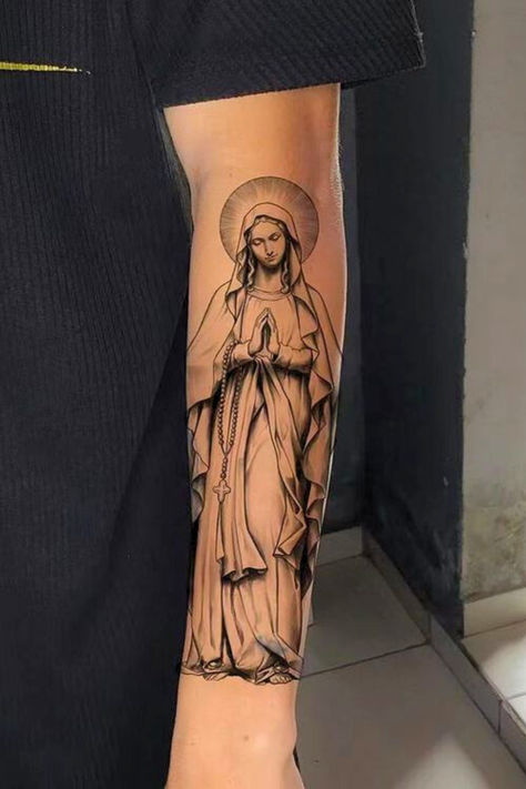 Tattoo Of Praying Hands With The Virgin Mary
#DeadVirgin #DeadMartTattoos #Marytattoo #tattooIdeas #TattooStyle #ChristianTattoo #TraditionalTattoo #ReligiousTattoo #Tattoo Virgin Mary Calf Tattoo, Saint Maria Tattoo, Blessed Mary Tattoo, Saint Tattoo Design, Virgin Fatima Tattoo, Blessed Mother Tattoos Virgin Mary, Catholic Sleeve Tattoo Men, Saint Cecilia Tattoo, Virgin Mary Arm Tattoo