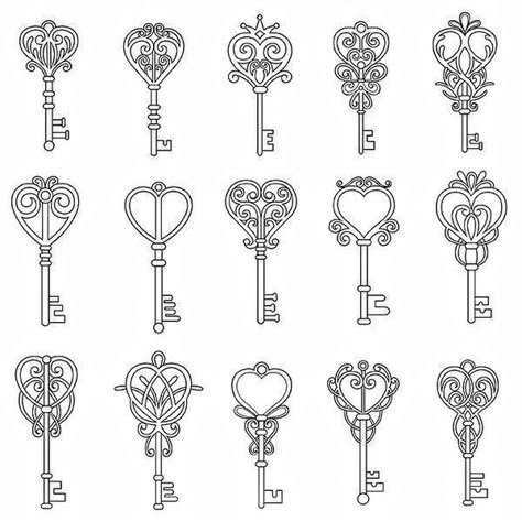 Heart Locket And Key Tattoo, Three Keys Tattoo, Old Key Tattoo Ideas, Key Drawing Simple, Heart And Key Tattoo, Key Tattoos For Women, Vintage Key Tattoos, Antique Key Tattoos, Heart Key Tattoo