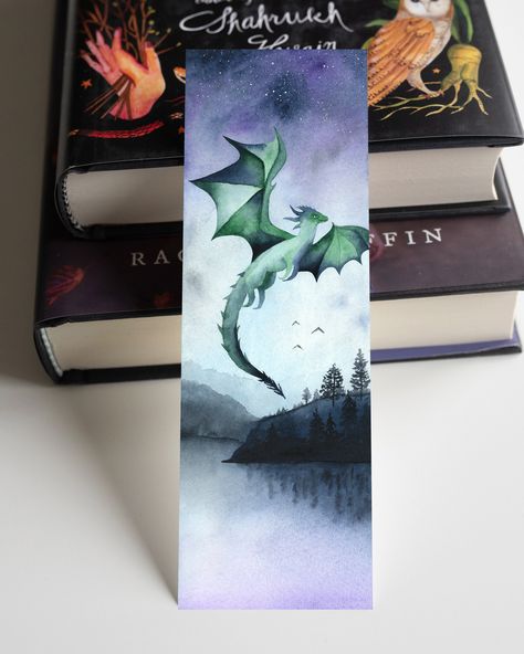 Enchanted Lake, Dragon Bookmark, Watercolor Bookmarks, Green Dragon, Watercolor Journal, Watercolor Wall Art, Bookish Gifts, Bookmarks Handmade, Dragon Art