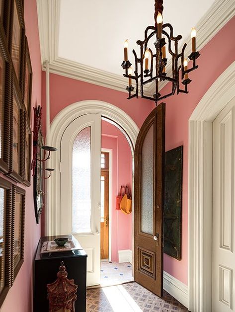 Coral Glow Benjamin Moore, Bm Pink Paint Colors, Bold Entryway Paint Colors, English Cottage Paint Colors Interior, Pink Trim Bedroom, Benjamin Moore Pink Paint Colors, Rose Paint Colors, Best Pink Paint Color, Jewel Tone Paint Colors