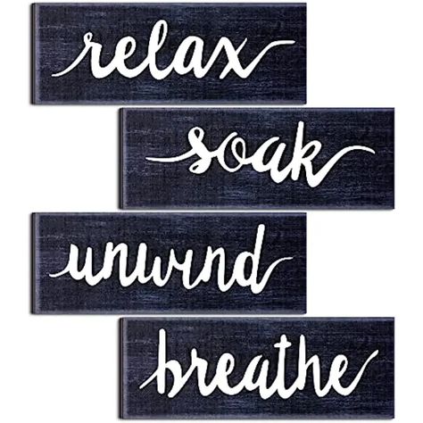 4pcs Set Bathroom Wall Art Farmhouse Wall Decors Relax Soak Unwind Breathe Rustic Bathroom Wooden Signs Funny Vintage Wooden Decor For Laundry Room Bathroom | Shop The Latest Trends | Temu Bathroom Dark Blue, Decor For Laundry Room, Bathroom Dark, Relax Soak Unwind, Elevated Homes, Laundry Room Bathroom, Wall Art Farmhouse, Vintage Laundry, Rustic Bathroom Decor