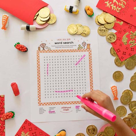 Lunar New Year Word Search - Free Printable - Childhood Magic Lunar New Year Printable, New Year Word Search, New Year Words, Free Word Search, Word Search Printables, Word Search Games, New Years Activities, Free Word, Paper Pen