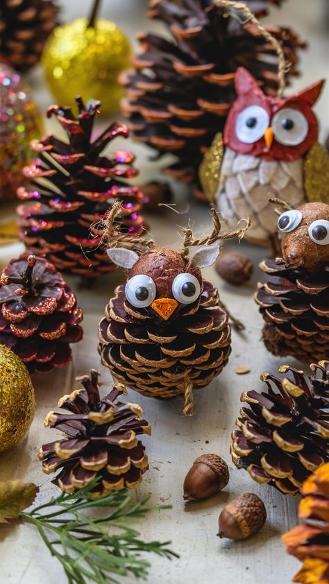 🍂✨ Pine Cone Crafts Fun! ✨🍂  Transform ordinary pine cones into festive decorations or adorable animals with a splash of paint and a touch of glitter. 🎨🐿️  Perfect for a cozy afternoon of creativity with the kids!  #PineConeCrafts #FestiveDecor #CreativeKids #DIYCrafts #FamilyFun #NatureCrafts #KidsActivities #CraftingTogether Splash Of Paint, September Crafts, Pinecone Crafts, Cozy Afternoon, November Crafts, Cone Crafts, Fun Fall Crafts, Pretty Crafts, Pine Cone Decorations