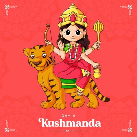 Cartoon illustration of goddess kushmand... | Premium Vector #Freepik #vector #banner #crown #hand #festival Navratri Mantra, Kushmanda Mata, Goddess Kushmanda, Navratri Banner, Navratri Devi Images, Happy Navratri Wishes, Happy Dussehra Wishes, Navratri Festival, Happy Navratri Images