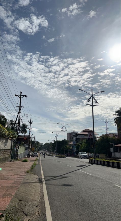 Sky And Road Aesthetic, Aesthetic Sky Pictures India, Aesthetic Kerala Pictures, Road Snaps Day, Fake Ig Stories Aesthetic, Sunny Clouds Aesthetic, Morning Road Snap, Road Aesthetic Pictures, Morning Pictures Aesthetic