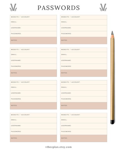 Password Tracker Printable & Fillable, Password Keeper, Password Organizer, Password Log, A4, Instant Download PDF Password Tracker Printable, Password Organizer, Password Books, Password Keeper, Password Tracker, Study Techniques, Password Log, Tracker Printable, Plan Design