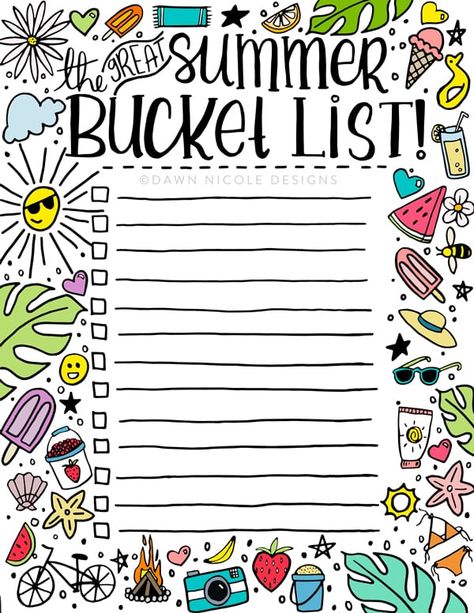 Bucket List Layout, Printable Summer Bucket List, Printable Bucket List, Before Night Falls, Wedding Bucket, Easy Camping Hacks, Ultimate Summer Bucket List, Bucket List Printable, Summer Printables