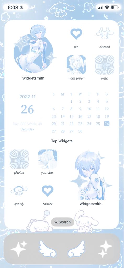 Cinnamonroll Sanrio Phone Theme, Cinnamaroll Phone Background, Blue Wallpaper Ideas Phone, Light Blue Phone Theme Ideas, Pastel Blue Phone Theme, Rei Ayanami Phone Theme, Phone Themes Cinnamoroll, Evangelion Iphone Layout, Cinnamoroll Ios 16