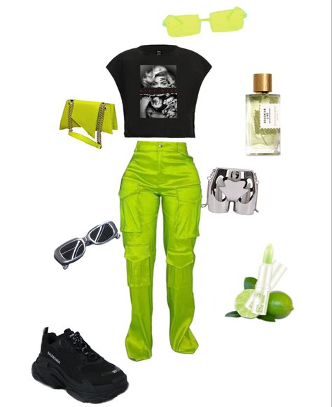 Lime green black and silver Lime Green Outfit Black Women, Lime Green Outfit Ideas, Lime Green Outfit, Lime Green Outfits, Red Outfits For Women, Green Skirt Outfits, Lime Green Skirt, Green Outfits, Green Fits