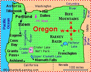 Oregon: Facts, Map and State Symbols - EnchantedLearning.com Hiking In Oregon, Willamette Valley Oregon, Map Quiz, Albany Oregon, Oregon Map, State Abbreviations, Visit Oregon, Klamath Falls, Oregon Road Trip