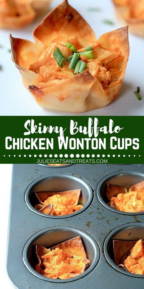 Buffalo Chicken Wonton Cups, Chicken Wonton Cups, Best Football Food, Buffalo Chicken Wontons, Gameday Food, Wonton Wrapper Recipes, Buffalo Dip, Chicken Wontons, Crispy Wonton