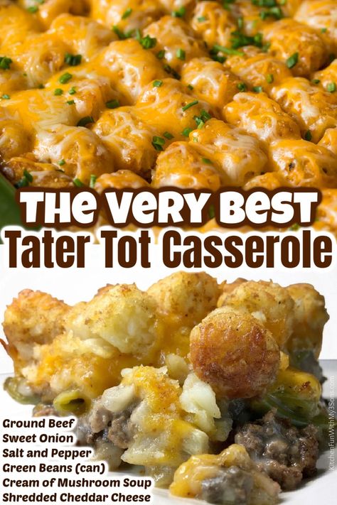 Crockpot Tater Tot Casserole With Ground Beef, Tator Tot Casserole Healthier, Tator Tot Hot Dish Recipe, Tatie Tot Hot Dish, Tarot Tot Hot Dish, Tator Tot Recipes Easy, Casserole Tater Tot Recipes, Best Tator Tot Casserole Ever, Tatar Tot Hot Dish