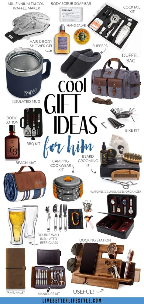 Gift guide for him - Best holiday gift ideas for men, perfect for husbands, dads, friends or co-workers. Best Christmas Gifts For Him, Things To Put In A Gift Basket For Him, Garage Gifts For Men, Ideas For Men Gifts, 40th Birthday Ideas For Men Husband Unique Gifts, Men’s Presents, 40th Gift Ideas For Men, Tool Gifts For Men, Men Gifts For Christmas