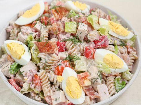 Quick and Easy Cobb Pasta Salad Pasta Cobb Salad, Creamy Cobb Pasta Salad, Cobb Pasta Salad, Pasta Salad With Ham, Salad With Ham, The Salty Cooker, Pasta With Mayonnaise, Turkey Chops, Easy Stir Fry Recipes