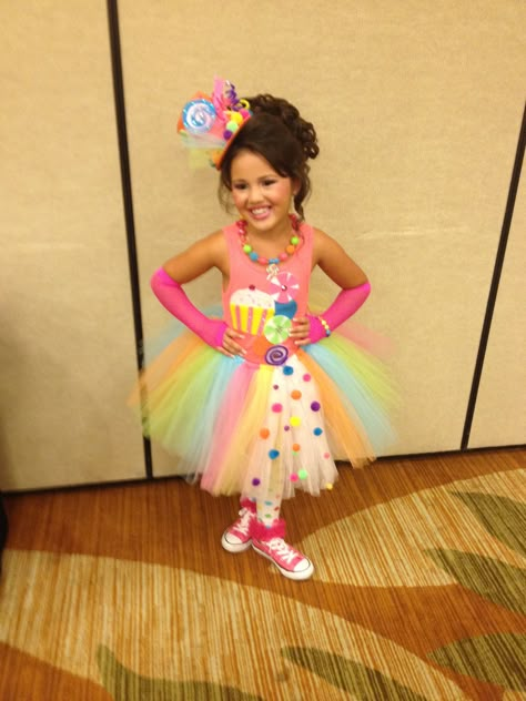 Candy themed Outfit of Choice - all made from items at Walmart! (Except the shoes/necklace) Scored perfect! Candy Land Outfit Ideas, Candy Themed Outfit, Outfit Of Choice Pageant Ideas, Candy Costume Diy, Candy Outfits, Candy Outfit, Candy Fairy, Candy Costume, Candy Land Party