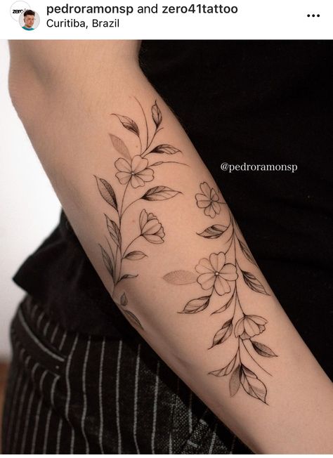 Line Work Flower Tattoo, Pr Tattoo, Floral Arm Tattoo, Around Arm Tattoo, Wrap Tattoo, Beautiful Flower Tattoos, Tattoos For Women Flowers, Arm Tattoos For Women, Arm Tattoos