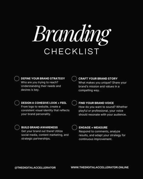 Crafting the perfect brand? Don’t forget to check these crucial steps off your checklist. Let us help you if you don’t know where to start. #branding #personalbranding #brandingtips #brandchecklist Branding Checklist, What Makes You Unique, Brand Voice, Brand Story, Brand Awareness, I Feel Good, Social Media Management, Brand Strategy, Don T Know