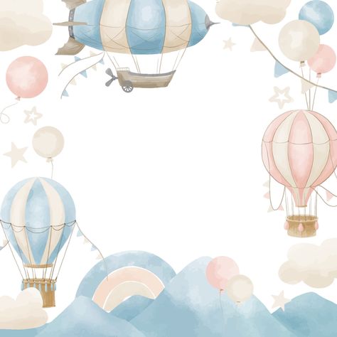 Hot Air Balloon Embroidery Pattern, Baby Birth Cards, Baby Shower Greetings, Baby Loading, Baby Shower Greeting Cards, Balloon Clouds, Invitation Frames, Boy Birthday Decorations, Baby Art Projects