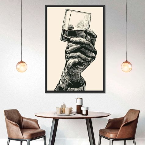 Wall Painting Ideas Indian, Whiskey In Hand, Masculine Artwork, Mens Wall Art, Hand Artwork, Hand Wall Art, Masculine Wall Art, Whiskey On The Rocks, Wall Art Drawing