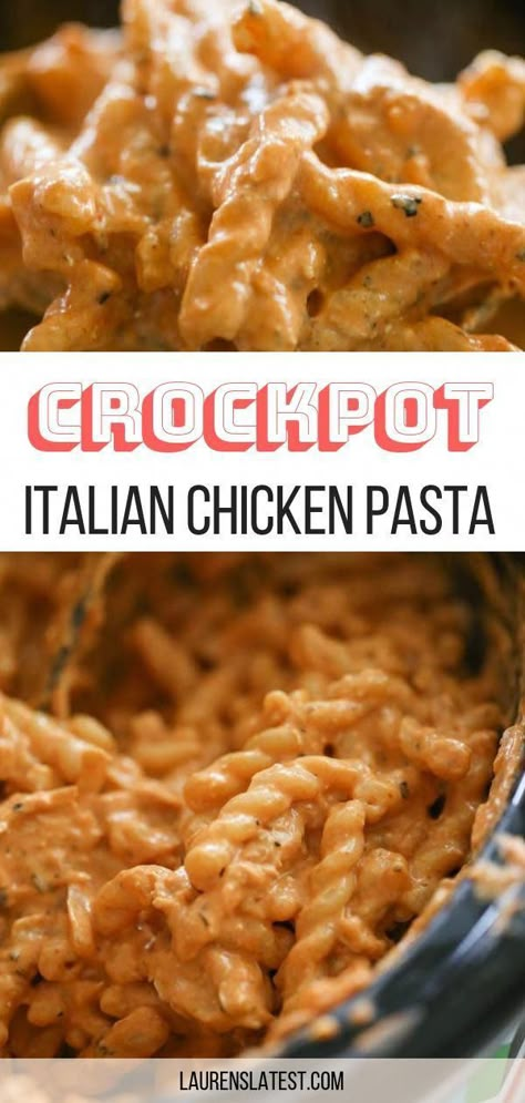 Crockpot Chicken Pasta, Crockpot Italian Chicken, Italian Chicken Pasta Recipes, Crockpot Italian, Pasta Recipes Video, Italian Chicken Crockpot, Creamy Chicken Pasta Recipes, Italian Chicken Pasta, Creamy Italian Chicken