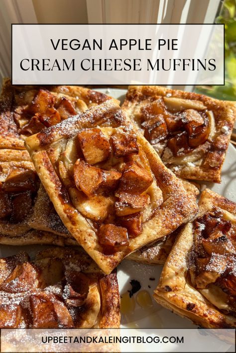 Vegan Apple Pie Cream Cheese Muffins - Upbeet & Kaleing It Apple Pie Cream Cheese, Pie Cream Cheese, Cream Cheese Puff Pastry, Lemon Raspberry Muffins, Cream Cheese Pastry, Vegan Apple Pie, Gluten Free Sweet Potato, Raspberry Brownies, Puff Pastries