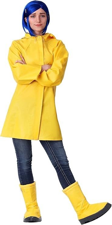 Amazon.com: Fun Costumes Coraline Costume for Adults Women's Coraline Rain Jacket Outfit Yellow : Clothing, Shoes & Jewelry Coraline Raincoat, Coraline Sweater, Coraline Pumpkin, Coraline Outfit, Halloween Coraline, Wybie Coraline, Coraline Halloween Costume, Coraline Cosplay, Coraline Costume