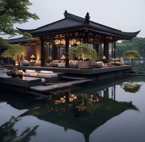 ♔ Villas Japonaises Japanese House Modern, Japanese Mansion, Japanese Exterior, Japanese Modern House, Asian House, Mansion Exterior, Chinese House, Japanese Home Design, Luxury Houses Mansions