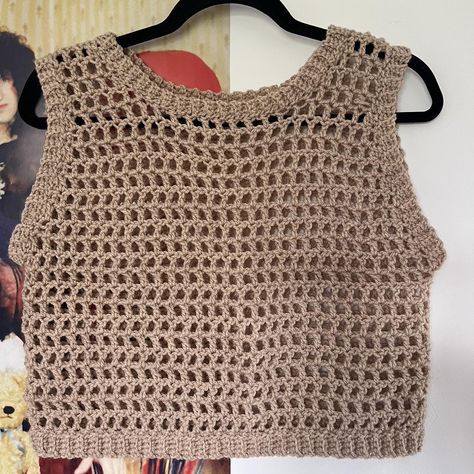 Beige, mesh, handmade crochet sweater vest... - Depop Mesh Vest, Beige Crochet Vest Top For Summer, Beige Crochet, Crochet Mesh Vest, Crochet Vneck Sweater Vest, Vintage Sweater Vest Crochet, Crochet Vest Brown, Brown Crochet Sleeveless Top, Crochet Sweater Vest