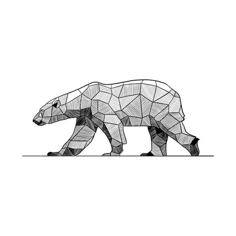 Geometric Polar Bear Tattoo, Geometric Bear Drawing, Polar Bear Line Art, Tattoo Polar Bear, Polar Bear Tattoos, Polar Bear Outline, Geometric Sketch, Polar Bear Tattoo, Polar Bear Drawing