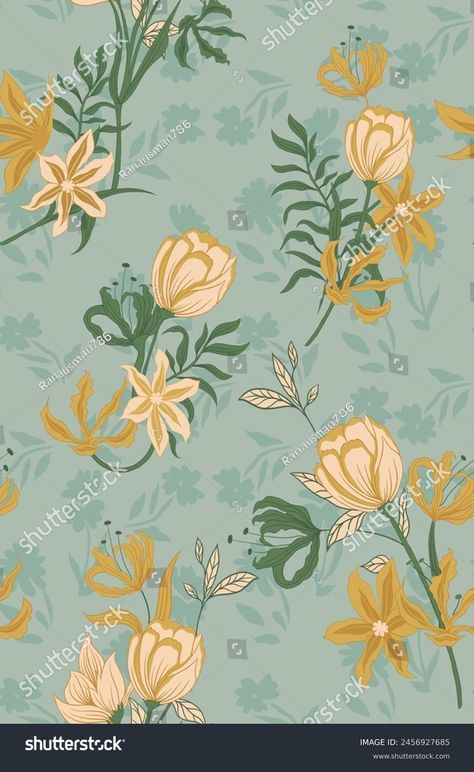 Flowers Leaves Illustration Seamless Pattern Fabric Stock Illustration 2456927685 | Shutterstock Flower Allover Pattern, Flower Allover, Leaves Illustration, Allover Pattern, Schedule Design, Industrial Art, Channel Art, Color Palette Generator, Holiday Illustrations