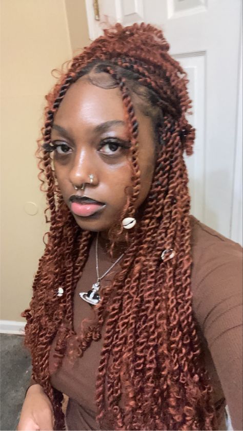 #ginger #bohemian #bohemianstyle #passiontwistshairstyle #passiontwisthair #blackgirlshairstyles #clawcliphairstyle #hairstyleideas #hairstylesforblackwomen #ginger Ginger Passion Twists With Curls, Ginger Passion Twist, Twist Hairstyles, Black Women Hairstyles, Black Girls Hairstyles, Glow Up?, Hair Goals, Ginger, Bohemian Style