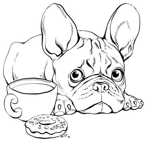 Frenchie Drawing, French Bulldog Drawing, Greyscale Colour, Bulldog Drawing, Gnome Pictures, French Bulldog Art, Drawing Drawing, Adult Coloring Book Pages, Cute Pets