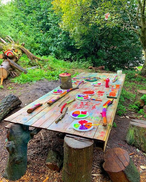 Mrs Ramsay 🌈🍎📚 Primary Teacher on Instagram: “How amazing is this outdoor art area?! I want one at school and in my garden 😍🌾🍃🌿🌳🌲🍂🍁🎨 . . . #outdoorlearningenvironment #outdoorlearning…” Ks2 Outdoor Learning Area, Forest School Area Outdoor Classroom, Outdoor Painting Area, Outdoor Art Area, Outdoor School Spaces, Forest School Area, Outdoor Preschool Activities, Backyard Classroom, Outdoor Daycare