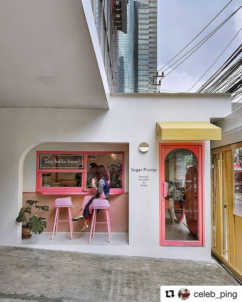 sunshine canteen on Instagram: “Obsessed with this adorable ice cream cafe in Bangkok, Thailand shot by @celeb_ping 😍 . . . . #facadedesign #facadelover #wanderlusttribe…” Bangkok Cafe, Cute Cafe, Coffee Shop Design, Facade Design, Cream And Sugar, Bangkok Thailand, Bangkok, Coffee Shop, Thailand