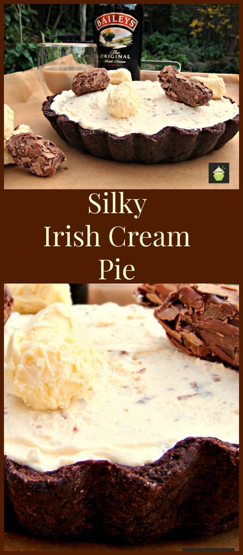 Irish Cream Pie... A wonderful chilled, creamy dessert inside a chocolate pie crust. Delicious! Irish Cream Pie, Irish Dessert, Irish Cream Cheesecake, Chocolate Pie Crust, Irish Cream Recipe, Irish Foods, Boozy Chocolate, Irish Desserts, Alcoholic Desserts