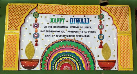 Diwali bulletin board Diwali Stage Decoration In School, Diwali Board Ideas, Diwali School Board Decoration, Diwali Bulletin Boards For School, Diwali Notice Board Decoration, Diwali Soft Board Decoration, Diwali Chart For School Board, Bullition Board, Diwali Display Board Ideas