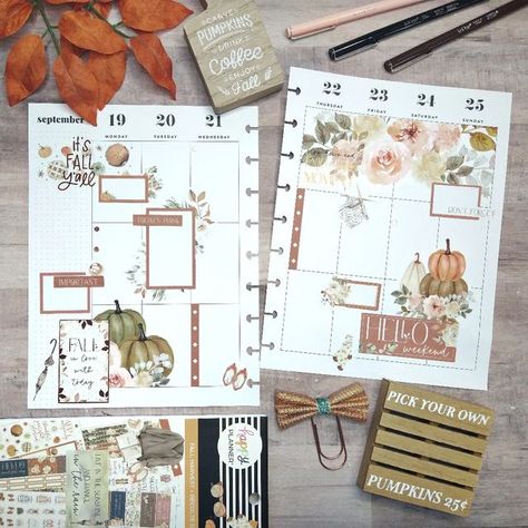 Spring Planner Ideas, Happy Planner Fall Harvest Layout, September Happy Planner Layout, November Happy Planner Layout, Fall Planner Layout, Kellofaplan Stickers, Fall Planner Ideas, September Journaling, Fall Journaling