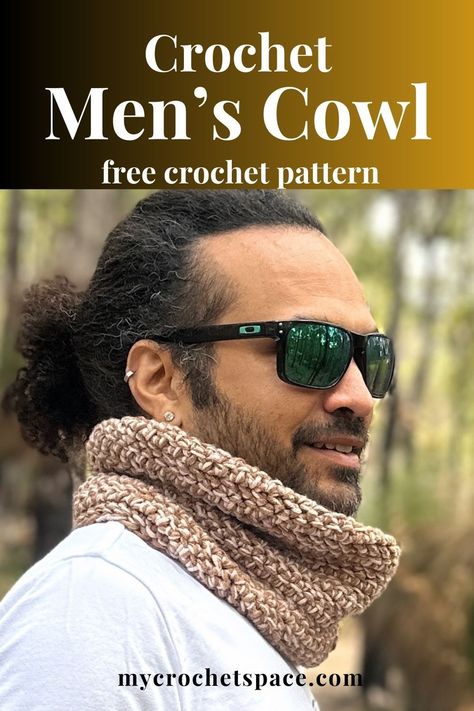 This simple men's cowl crochet pattern is easy and quick to make. Perfect for a last-minute gift for the man in your life. Men's Cowl Crochet Pattern Free, Crochet Mens Neck Warmer Free Pattern, Mens Crochet Cowl, Crochet Cowl For Men Free Pattern, Crochet Neck Gator Free Pattern, Men’s Crochet Cowl Pattern, Crochet Neck Gaiter Free Pattern, Crochet Cowl Men, Crochet Cowl For Men