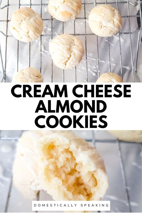 Almond Crescent Cookies Recipes, Almond Cream Cheese, Almond Crescent Cookies, Cream Cheese Sugar Cookies, Cream Cheese Bars, Almond Meal Cookies, Almond Butter Cookies, Almond Flour Cookies, Walnut Cookies